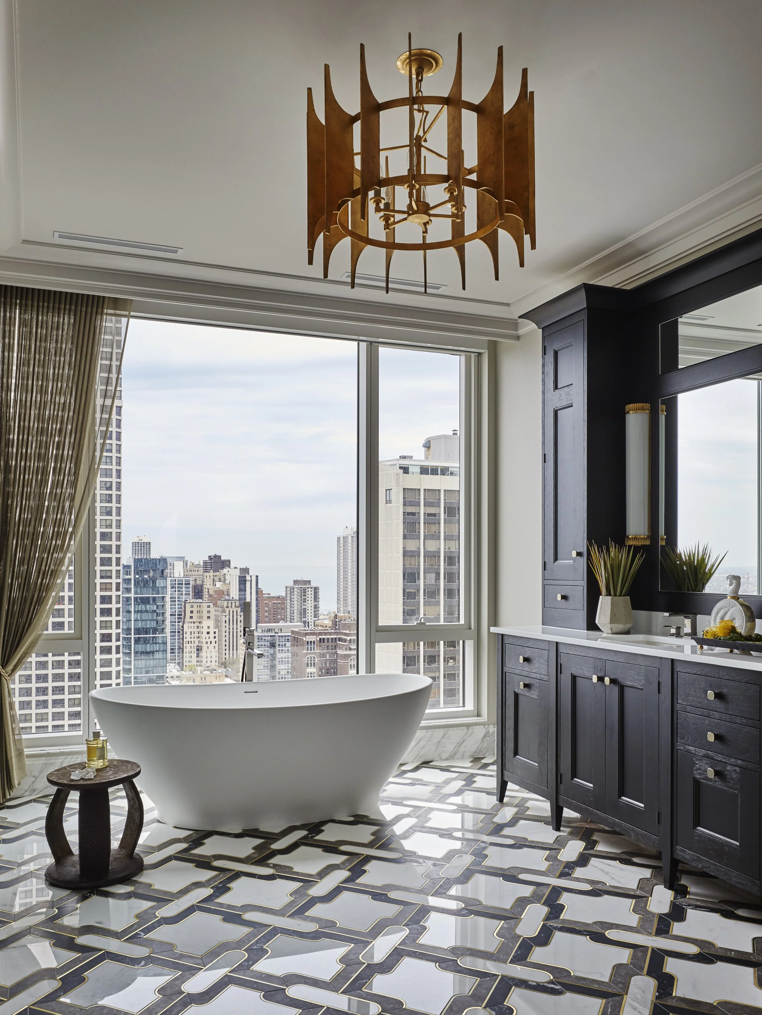 Mondi, Luxury, Chicago, Illinois, Denver, Colorado, Residential Interior Design, Interior Designer, Design Firm, Renovation, Modern, Master Bathroom, Primary Bathroom, Standalone Tub, Soaking Tub