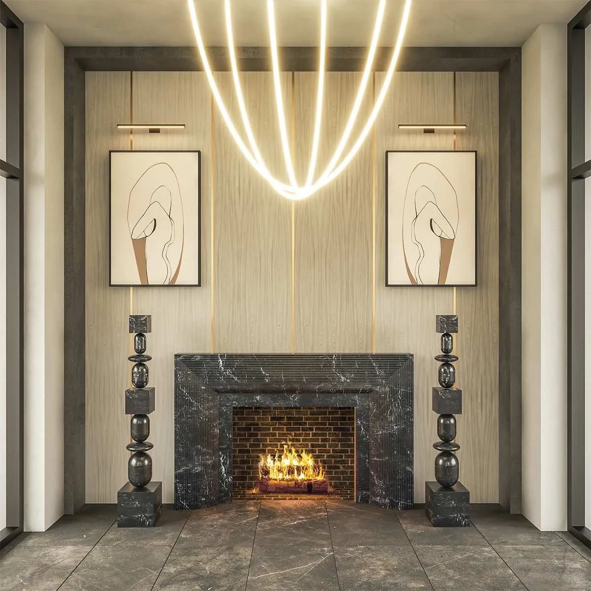 Donna, The Introvert, Fireplace, Breccia Nero Marble