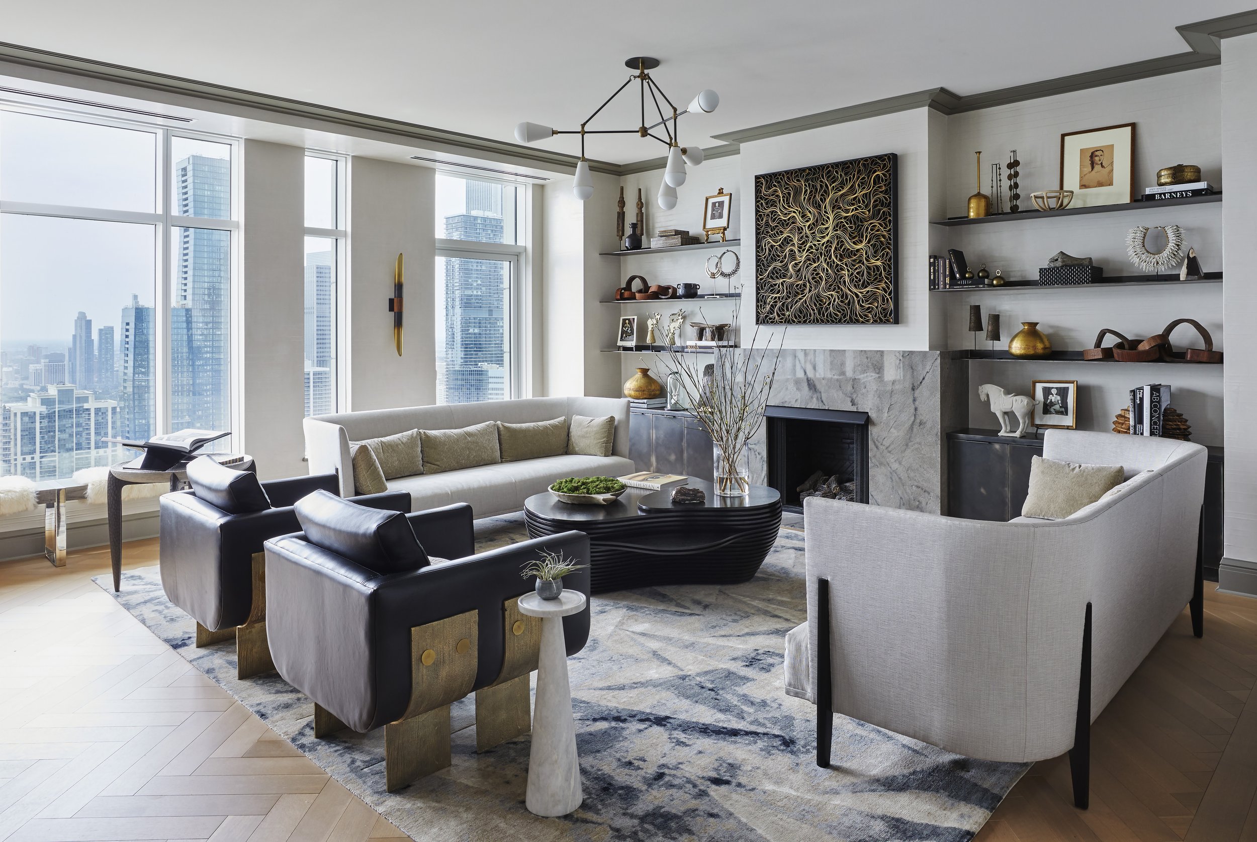 Mondi, Interior Design, Denver, Colorado, Chicago, Illinois, Luxury Residential Interior Design, Luxury Interior Design Firm, New Construction, Modern, Living Room, Family Room, Built-Ins, high-rise, city living, luxury