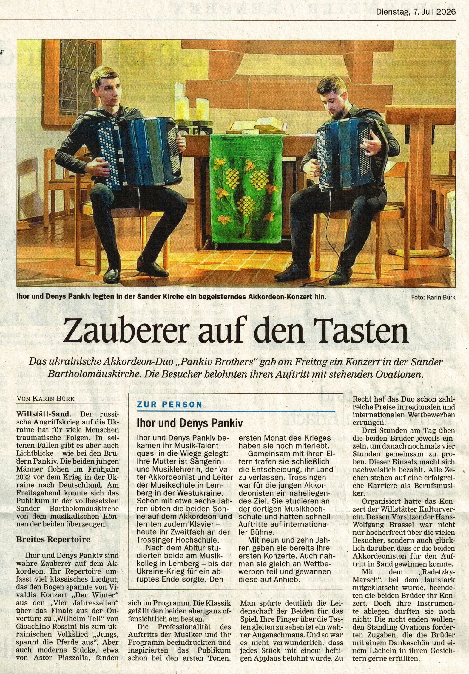 Presseberichte über unser Konzert in Sand (Ortenau) in der Mittelbadischen Presse.