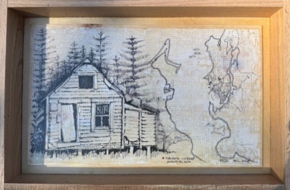 "Seldovia Cottage" Construct, mixed media with found objects, approximately 12" x 18".  $150 - at gallery purchase only. SOLD