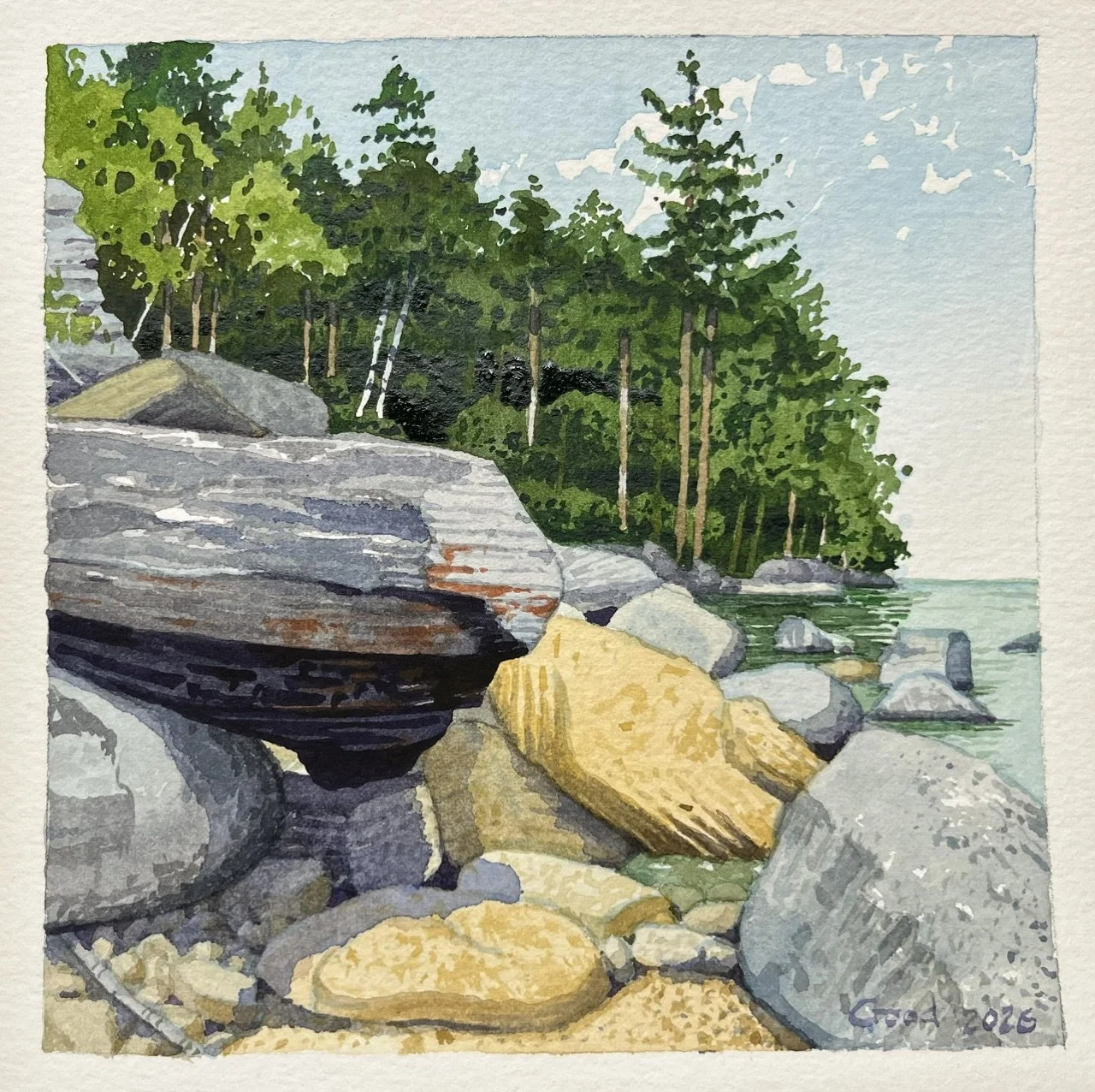 Painted Rocks on Lake Superior
6" x 6" transparent watercolor