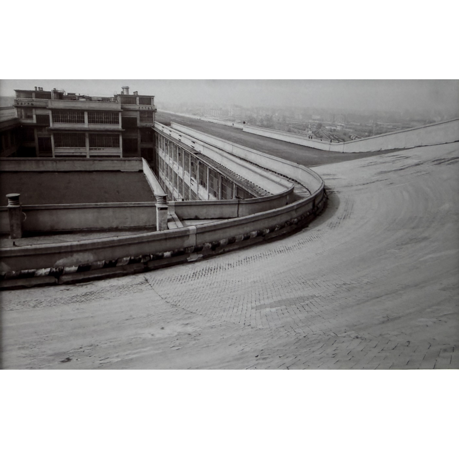 "Test Track East" Black and white photo approximately 4" x 6" , matted, NFS.