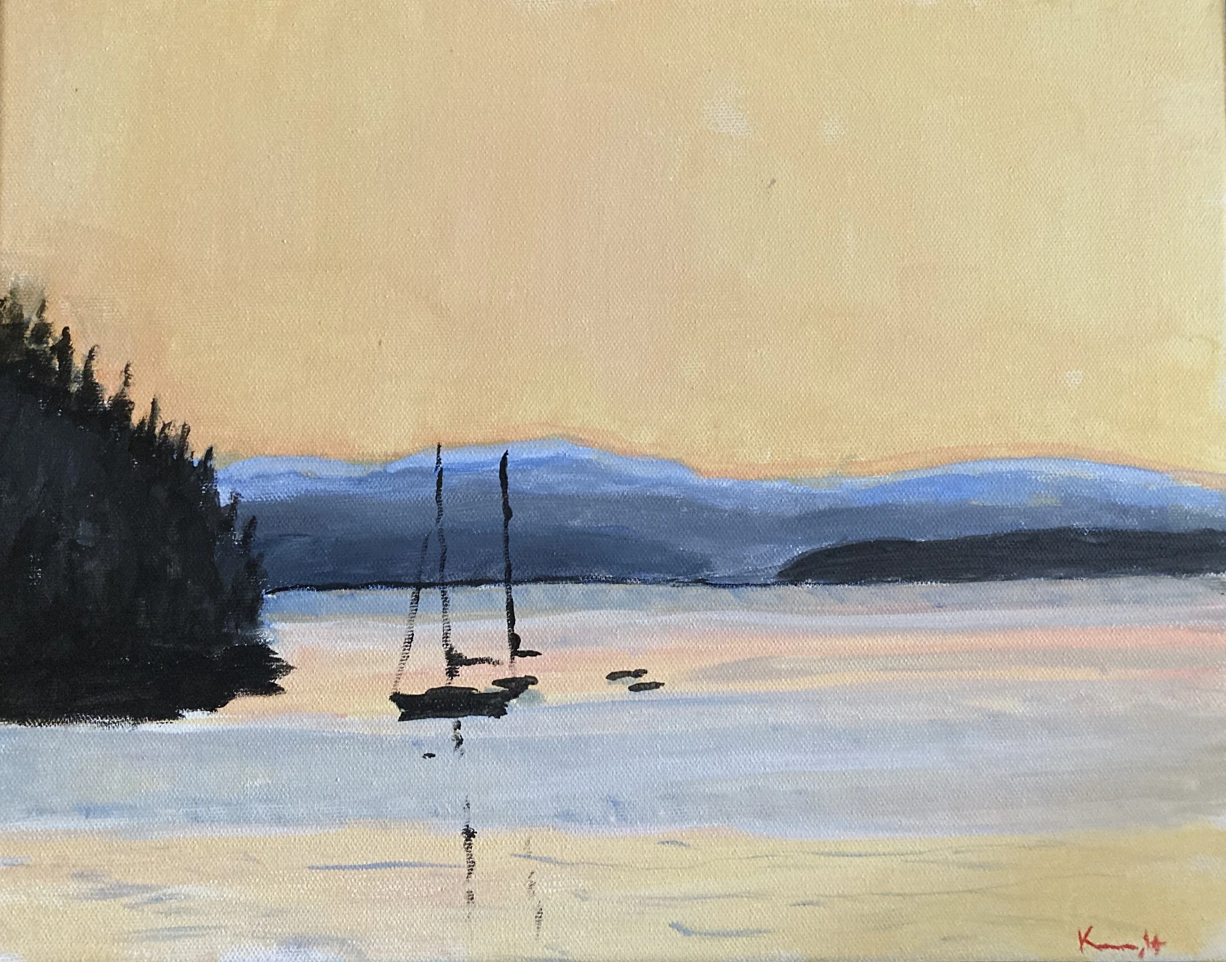 "Lake Champlain Sunset"   14" x 11"   Acrylic 
$150 , gallery purchase only.