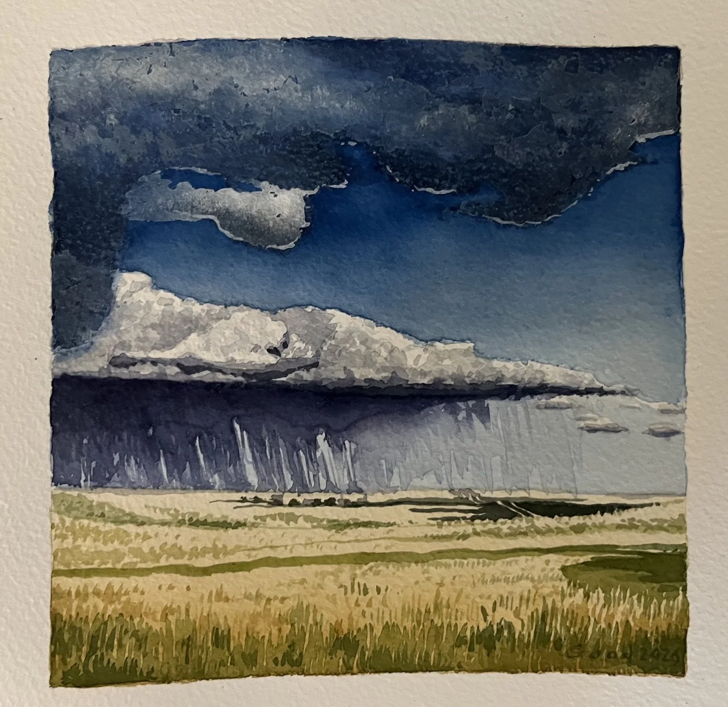 "South Dakota Rain" 
6" x 6" transparent watercolor. SOLD