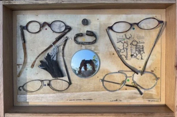"Walks Across the Streets" Construct, mixed media with found objects, approximately 12" x 18".  $150 - at gallery purchase only.