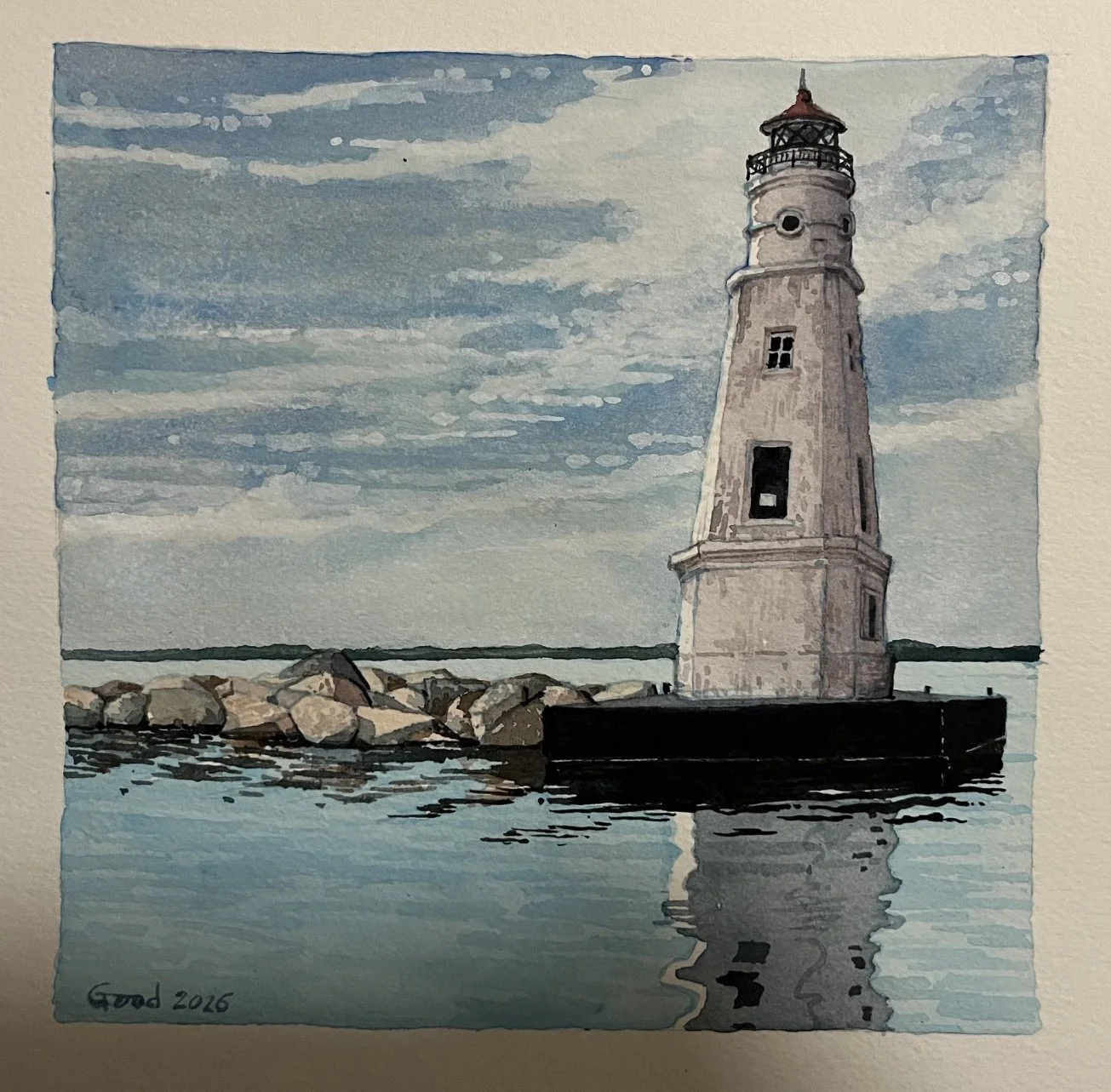"Ashland Lighthouse on Lake Superior"
6" x 6" transparent watercolor
