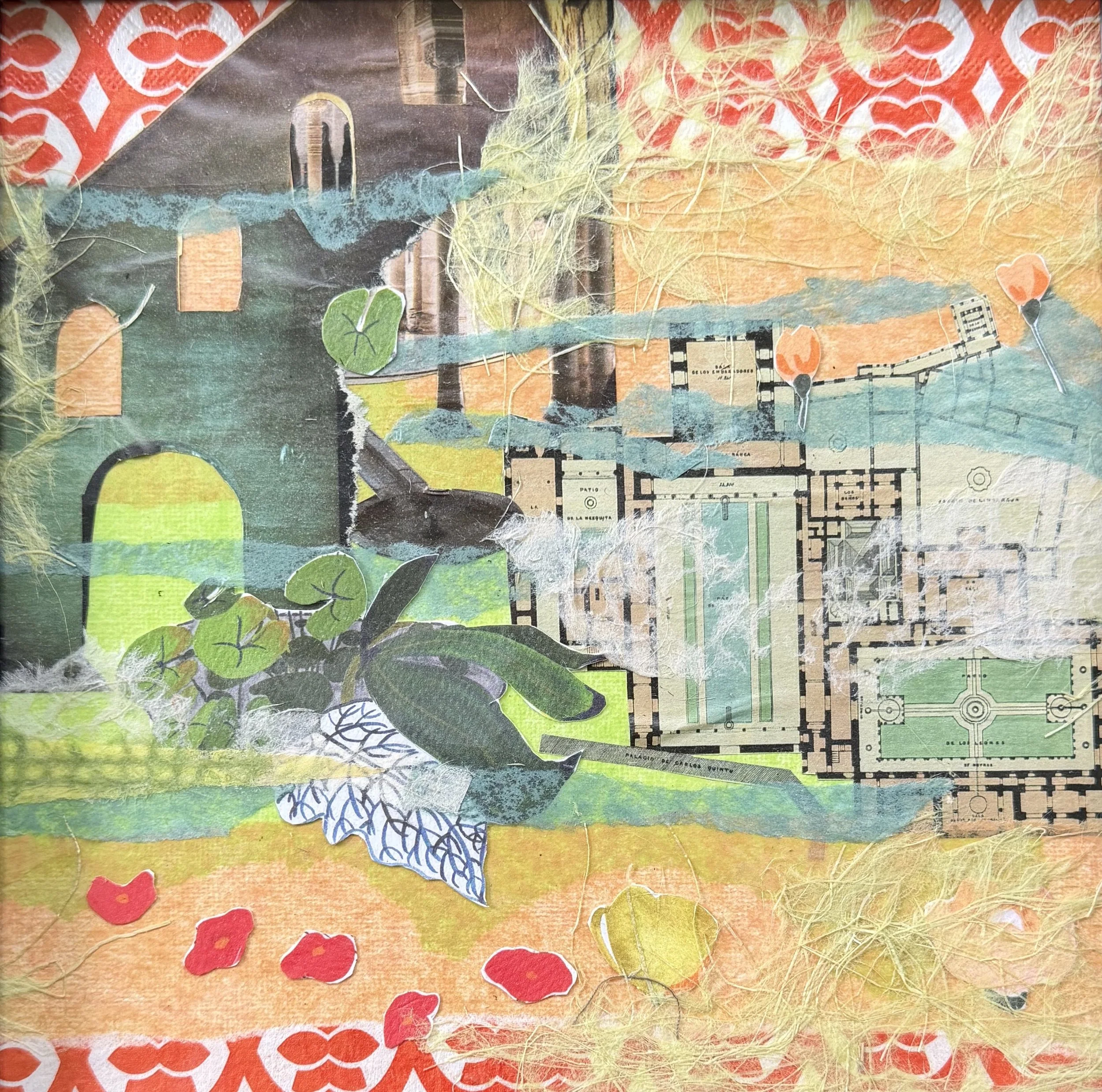 "New Smyrna" Mixed media collage. Framed  7" x 7"   NFS