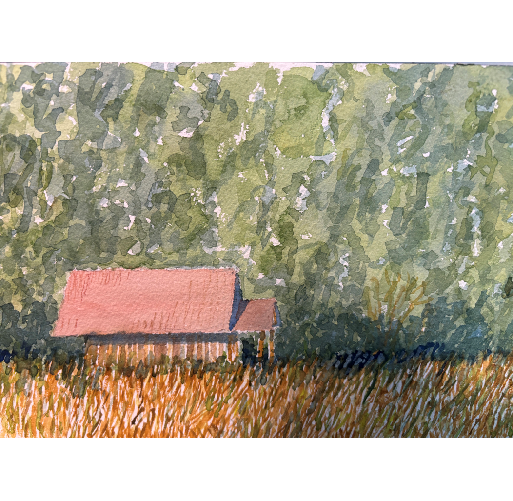 "Shack Near Pha Dok Siao Falls 2"  - Transparent watercolor, approximately 10" x 7", matted and framed. $ 150 at gallery purchase only.