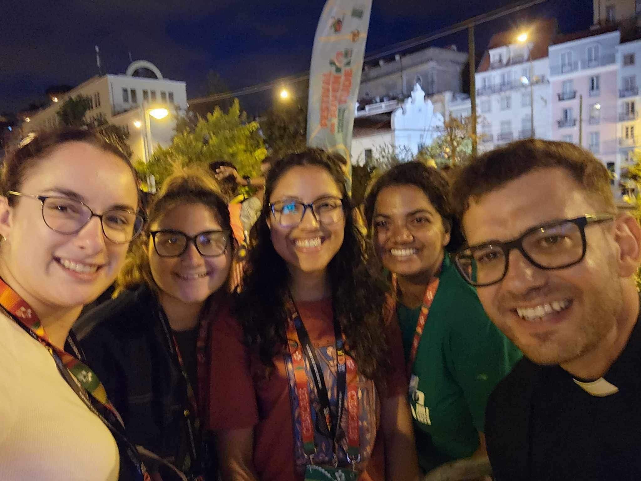 Angeline (AUS) and Rachel (IND) both CWB with Fr Rob at WYD 2023