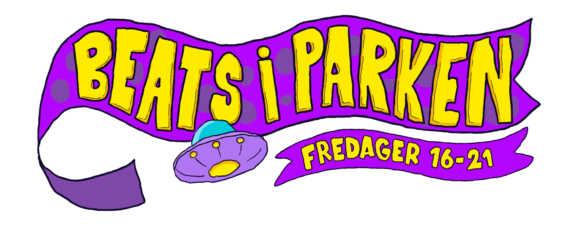 Plakat for Beet's i Parken med arrangementer på onsdager fra 16 til 21, med en illustrasjon av en romvesen-aktig vinge.