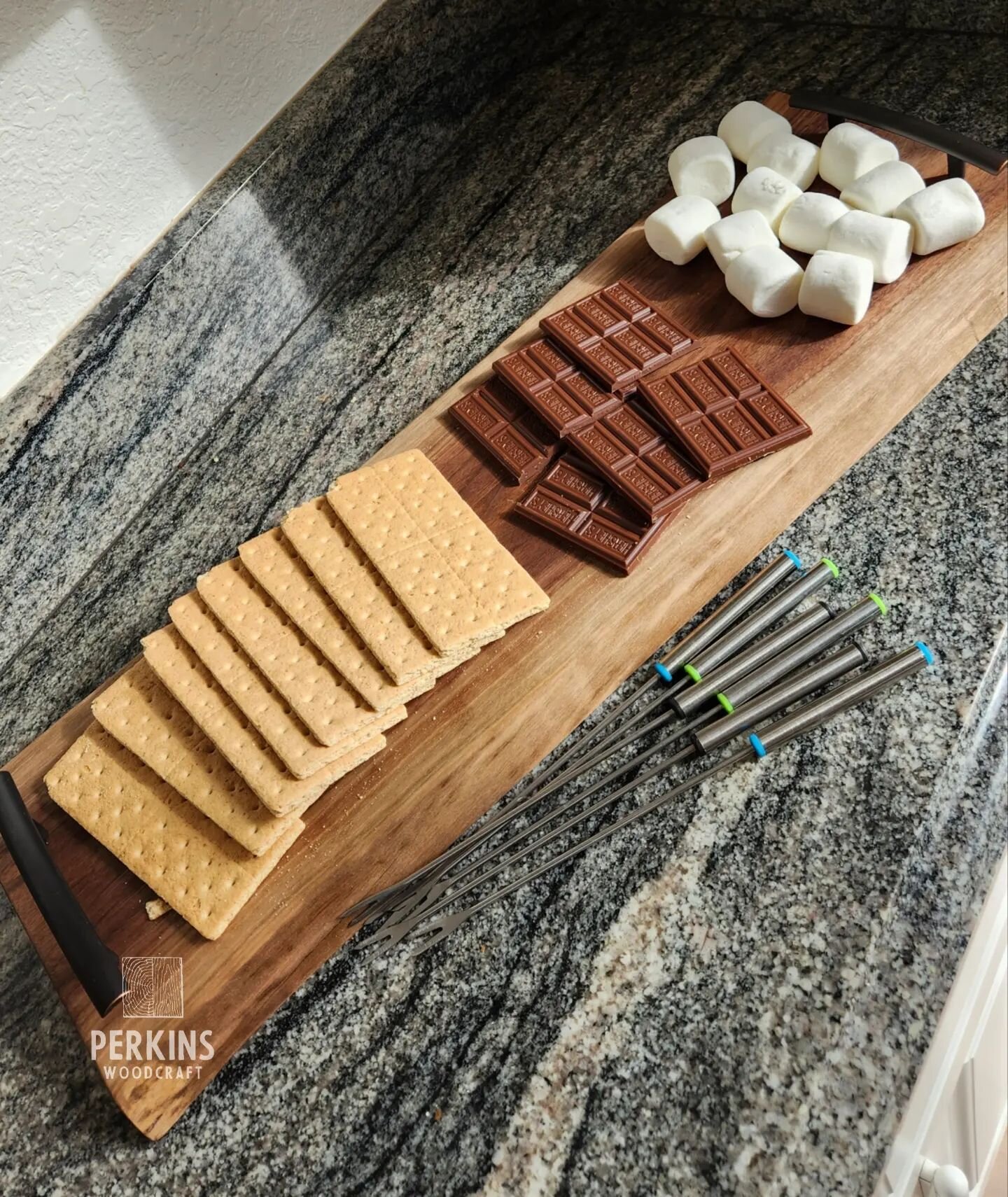 Which is your favorite: s'more board or cheese board? 🍫🧀 
#cheeseboard #smores #charcuterieboard #cheese #handcrafted #liveedge #servingboard #walnut #madeinusa #valentinesday #valentinesgift