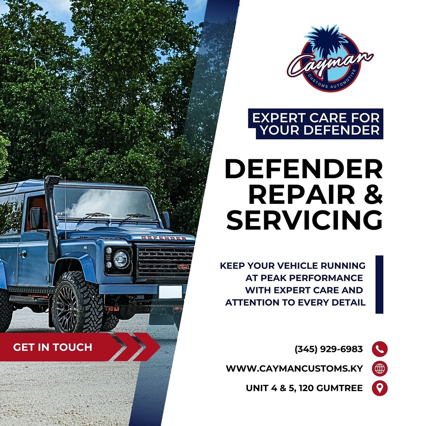 Keep your Defender in peak condition at our state-of-the-art facility. Contact us for servicing, repair and upgrades. Book your appointment today! 📞929 6983.
#caymanislands #caymandefenders #landroverdefender #defender #caymancustoms #caymancustom