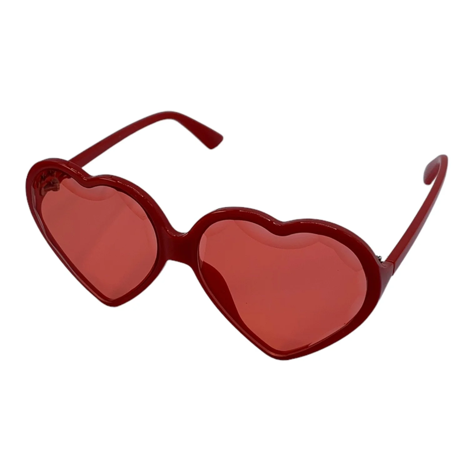 Heart Shaped Red Frame Red Tinted Bevelled Edge Lens Sunglasses 3/4 Front