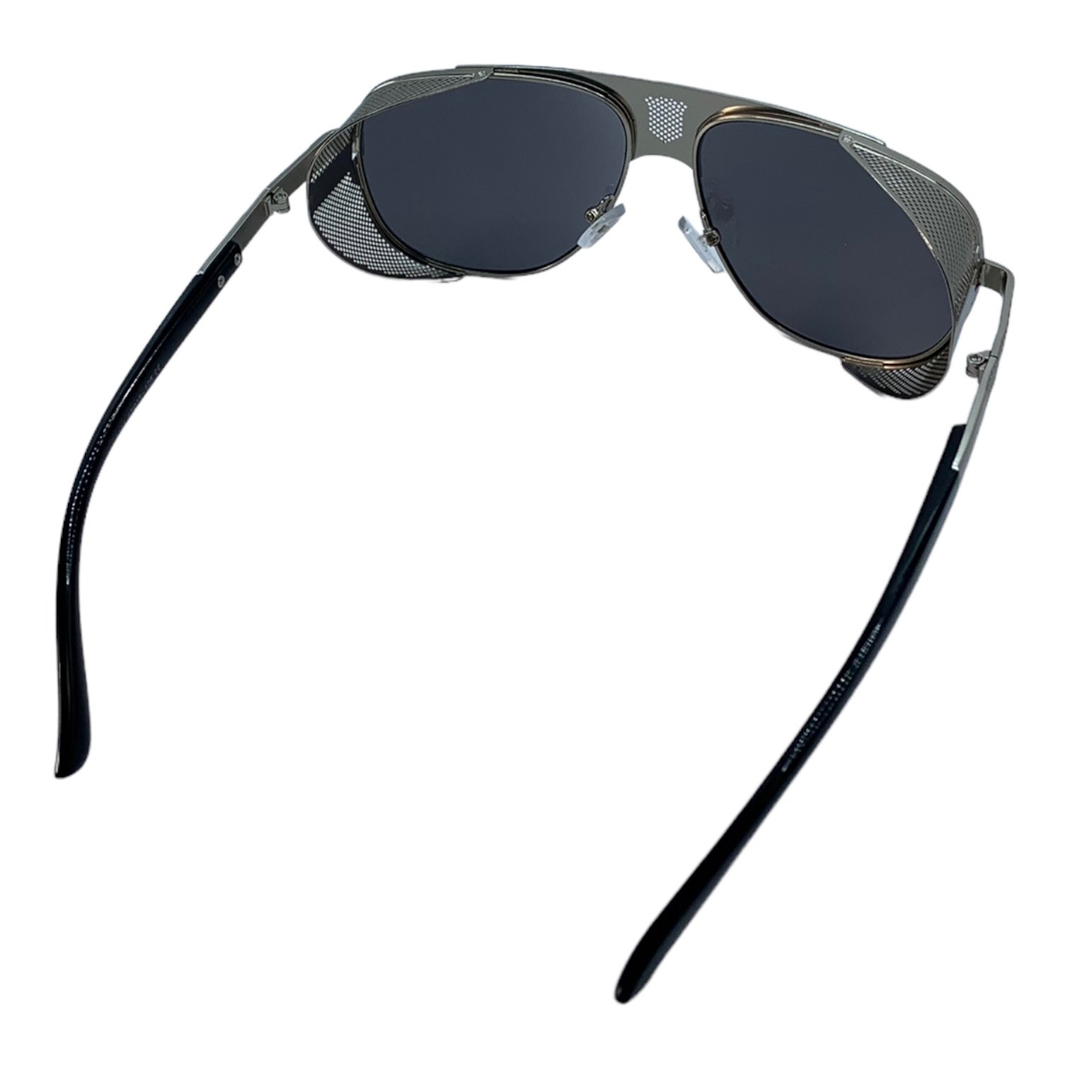 Classy Silver Wire Screen Frame Black Temple Black Tinted Lens Sunglasses 3/4 Rear