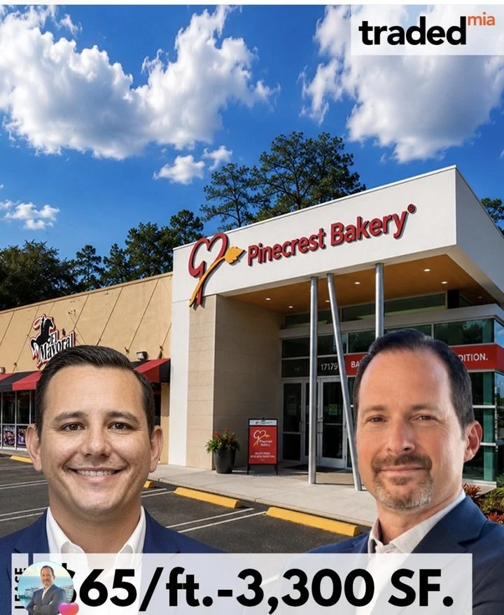 Pinecrest Bakery storefront with Luis Nazario of Saglo and Adam J. Tiktin of United Capital, as featured by Traded Miami