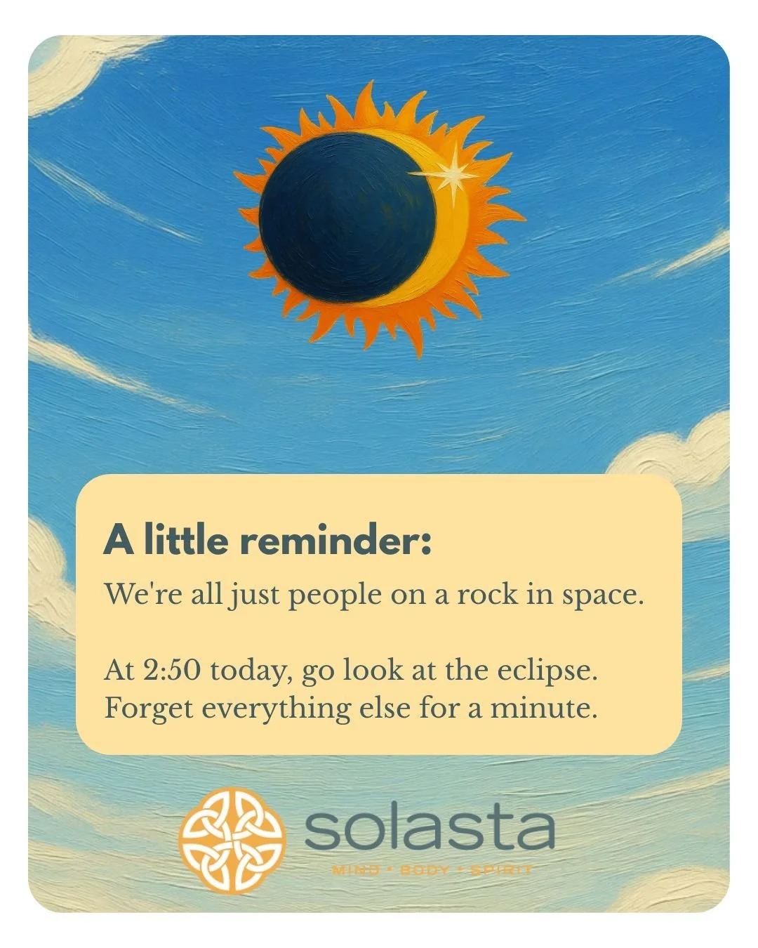 The sun is putting on a show today, and everyone deserves to take a break and enjoy.

Look up. 💛

#SolarEclipse #Eclipse2026 #LookUp #CommunityMatters #HumanConnection #Mindfulness #Halifax #NovaScotia