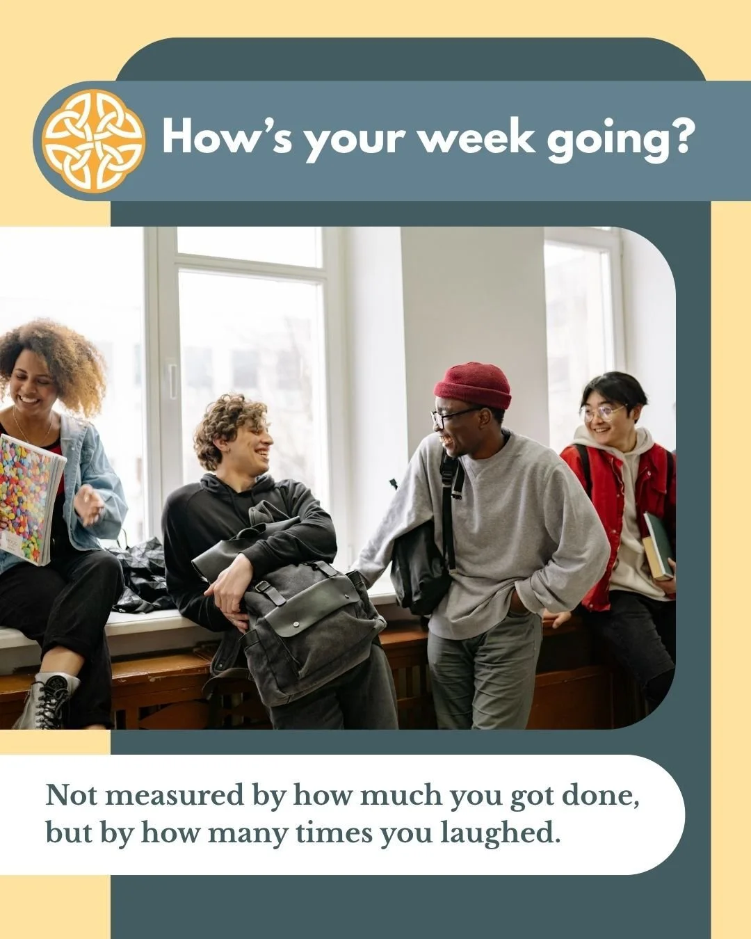 Did something make you laugh?
Did you see someone you love?
Did you learn something?
Did you feel like yourself?

Maybe that's a better way to measure a week. 💛

#MentalWellness #HumanConnection #JoyInTheEveryday #CommunityCare #MindfulLiving #Perso