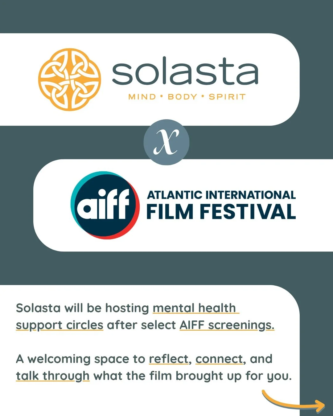 We are very excited to announce that Solasta is the official mental health partner for the Atlantic International Film Festival, 2026! 🎬

We&rsquo;ll be hosting mental health support circles after select AIFF films that explore some difficult and em