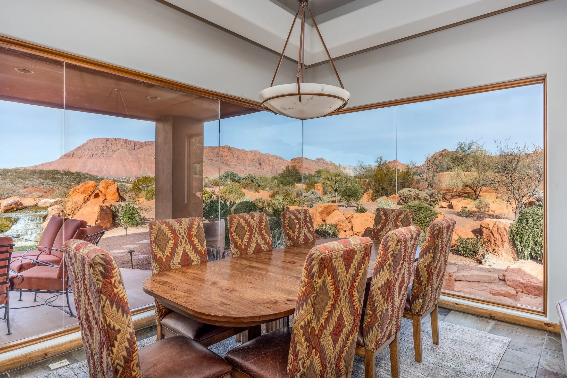 Dining room with panoramic red-rock views at The Inn at Entrada