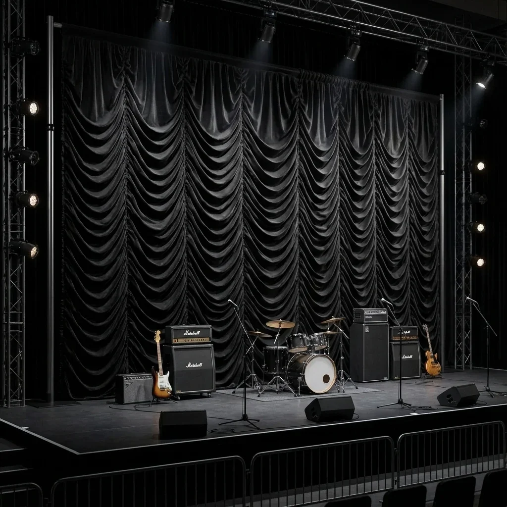Style we offer: Austrian puff drapery panels for a stage backdrop