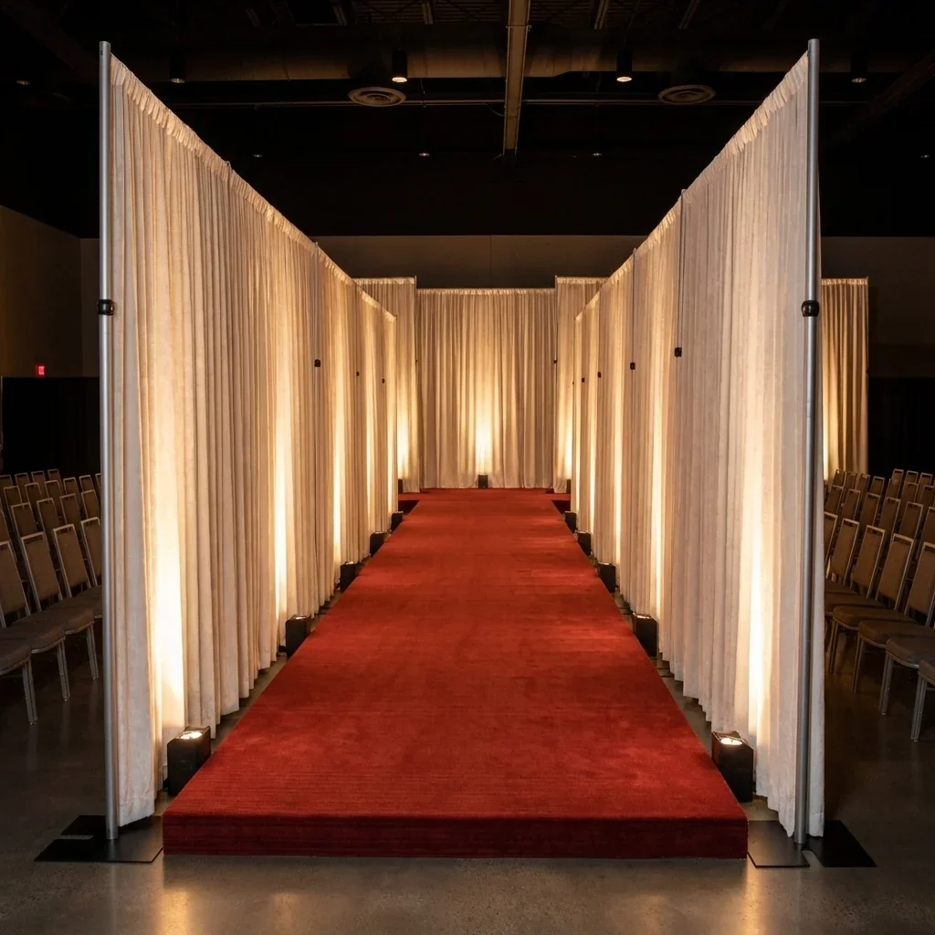 Style we offer: pipe-and-drape runway for a fashion show