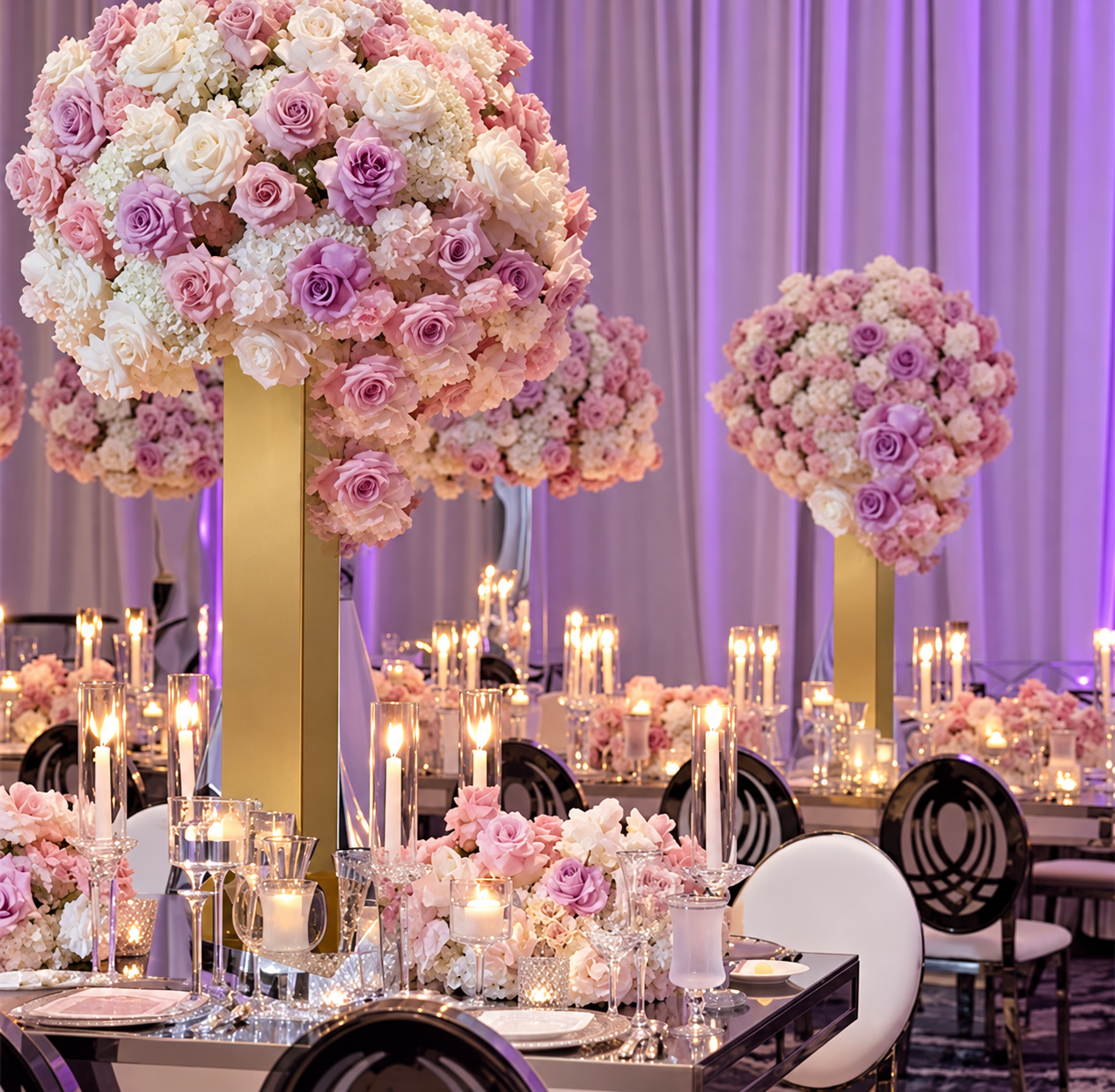 Pink & White silk faux Centerpieces for rent 