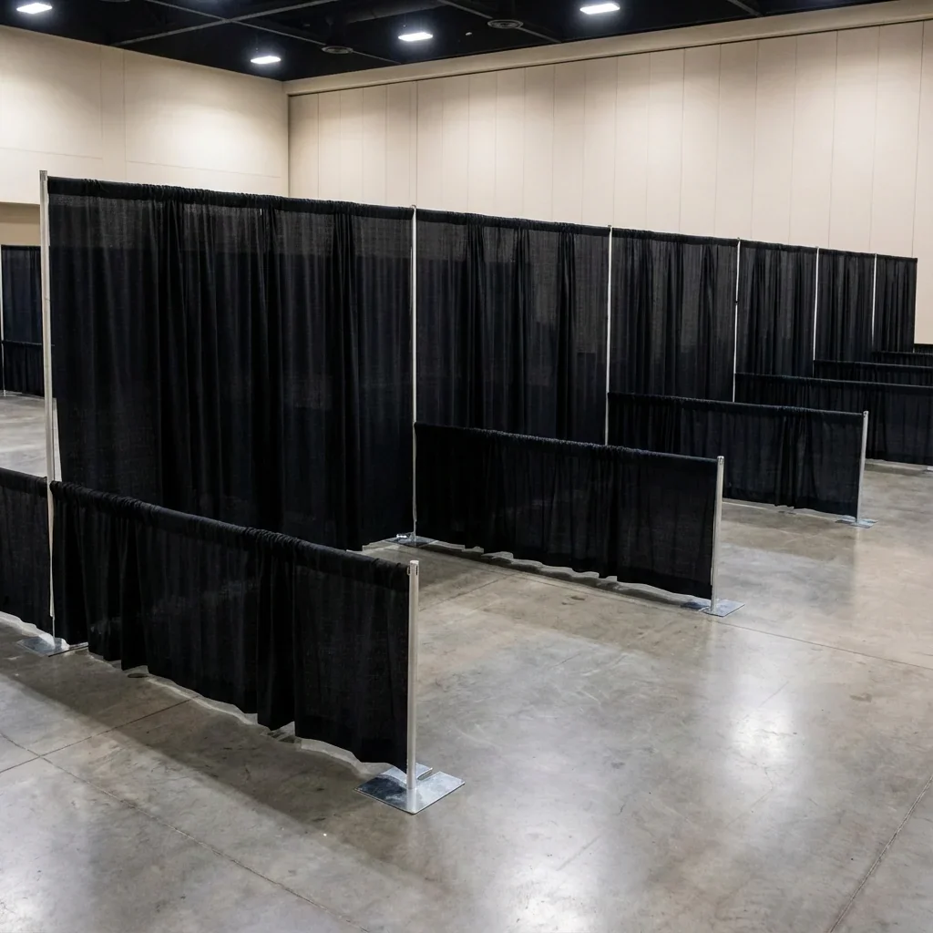 Style we offer: black pipe-and-drape trade show booths