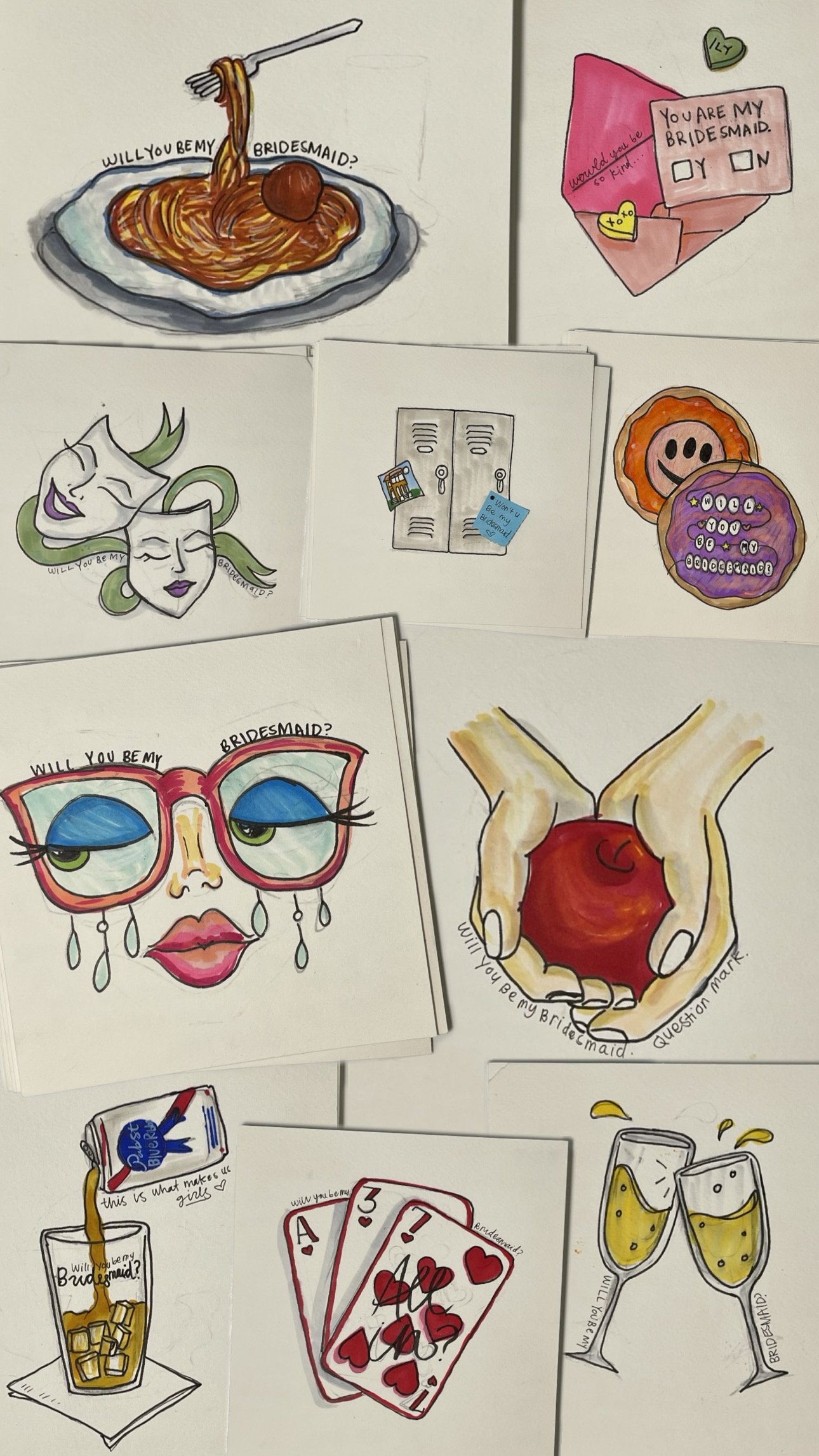 Bridesmaid Cards - 2023, Copic Marker, 6x6.