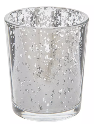 Votive tea light holder, mercury glass in silver. Size 2-1/2" tall, qty 25