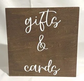 Wooden "gifts & cards" sign, size 8" square, qty. 1.