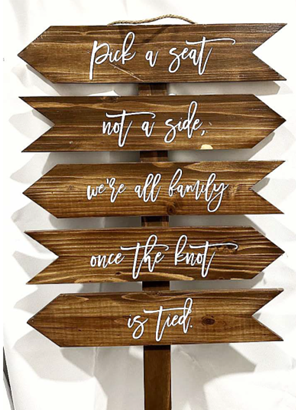 Wooden sign to be placed in the ground or plant container.