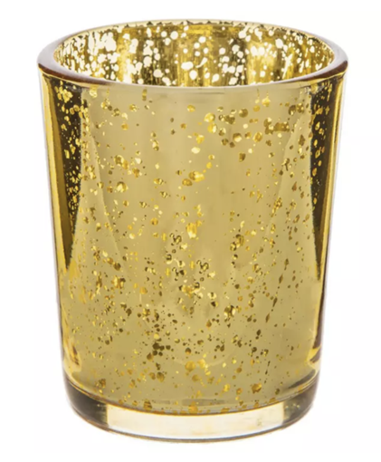 Votive tea light holder, mercury glass in gold. Size 2-1/2" tall, qty 10