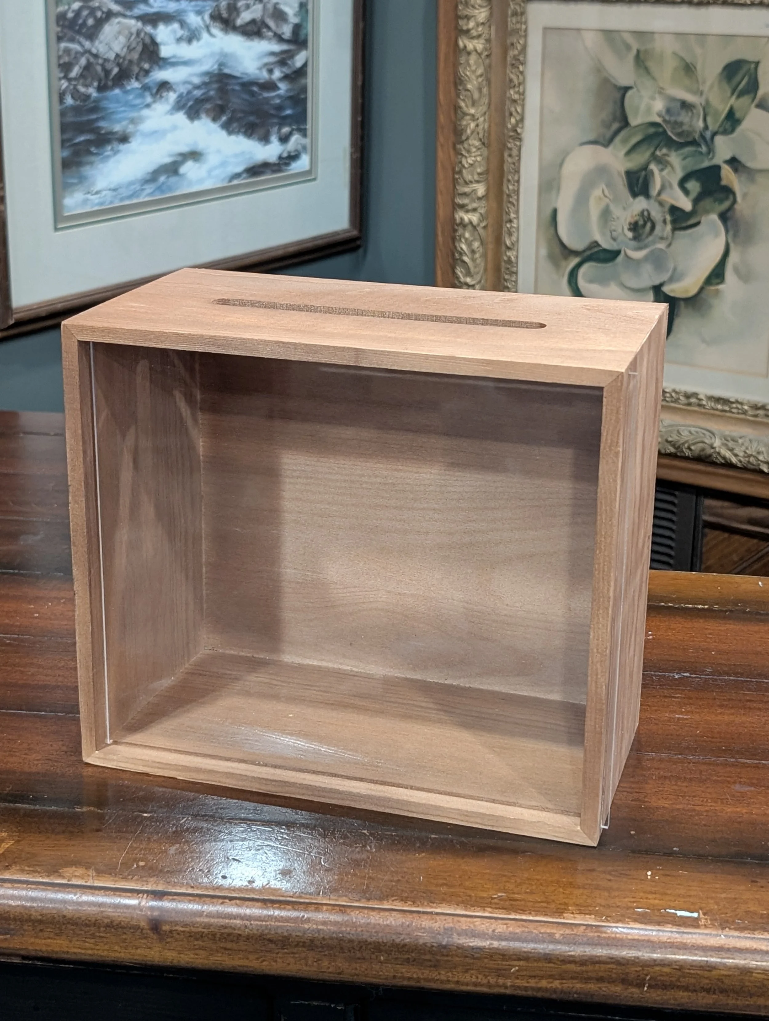 Card box. Wooden box with acrylic front panel.