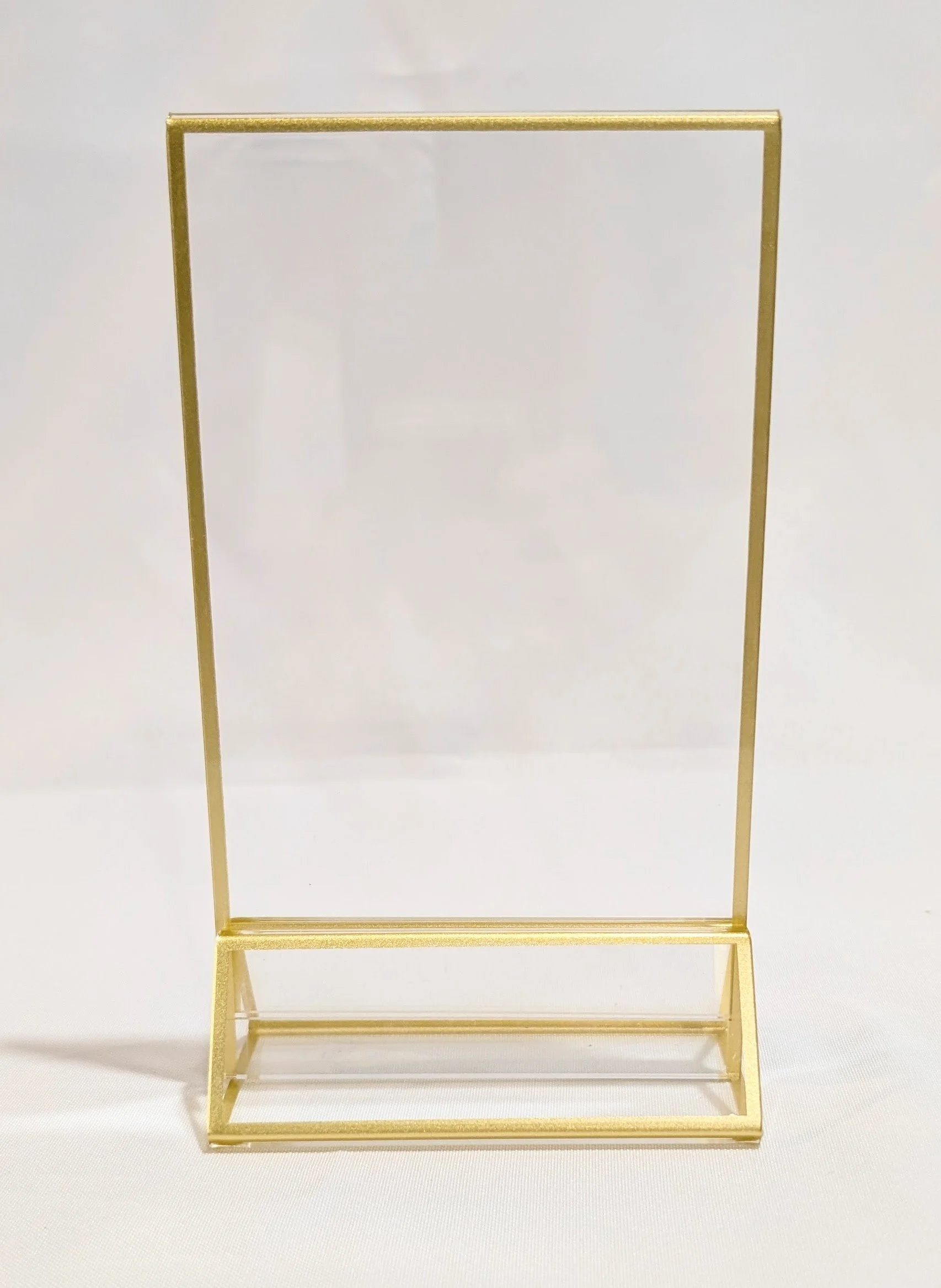 Gold trimmed acrylic frame with like stand for 4" x 6" photos or signs, qty 8