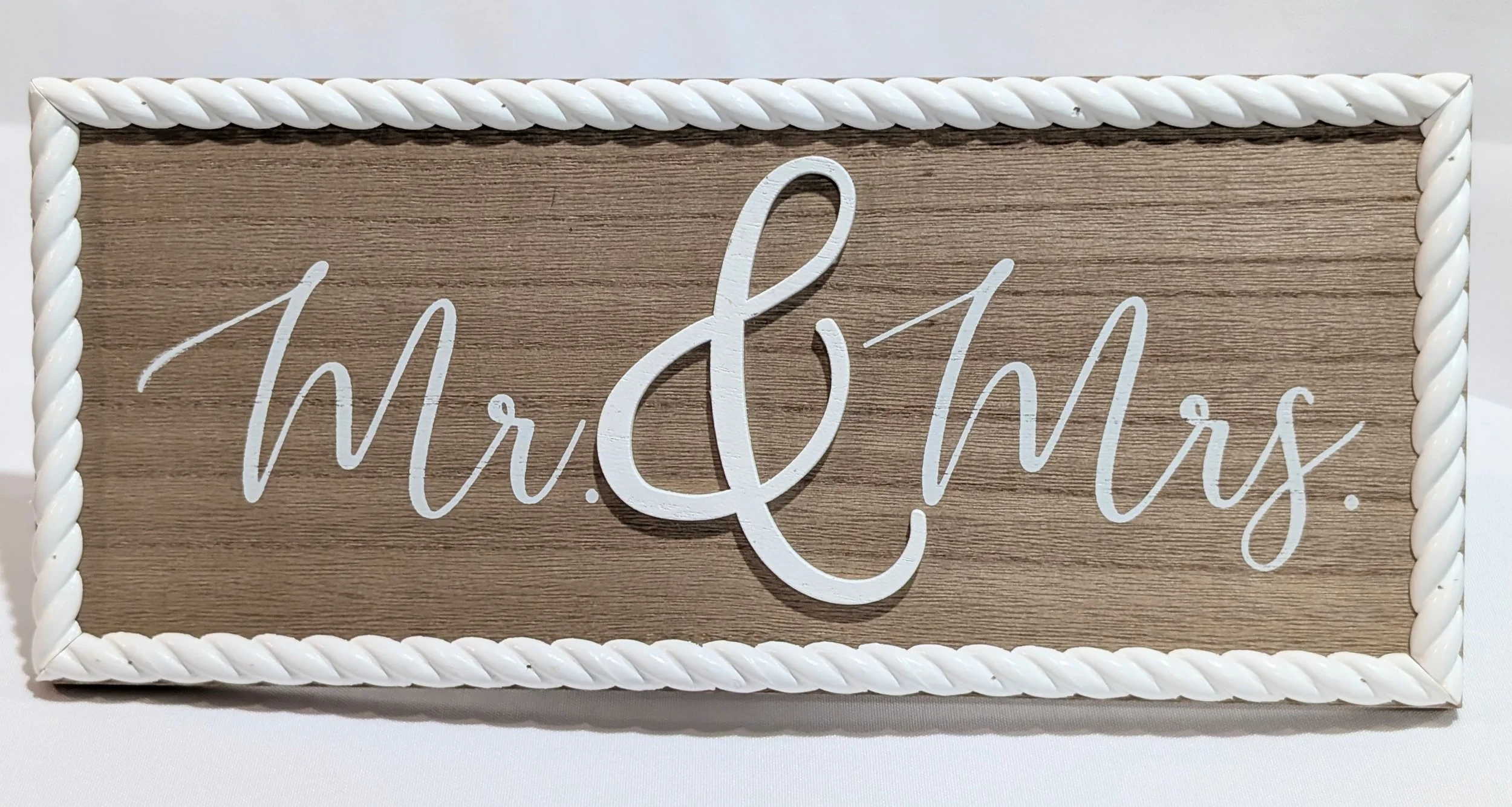 Wooden "Mr. & Mrs." sign for table, size 11.75"W x 5"H, qty 1
