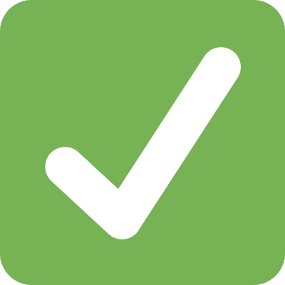 White check mark on a green background.