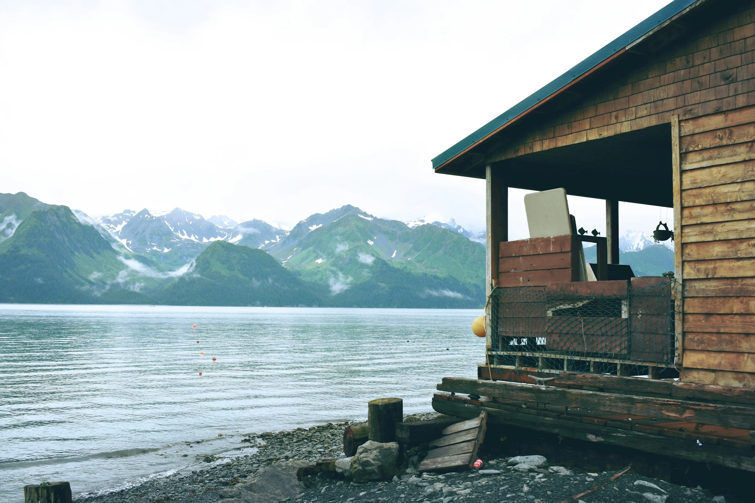 a cozy cabin on the shore in Alaska