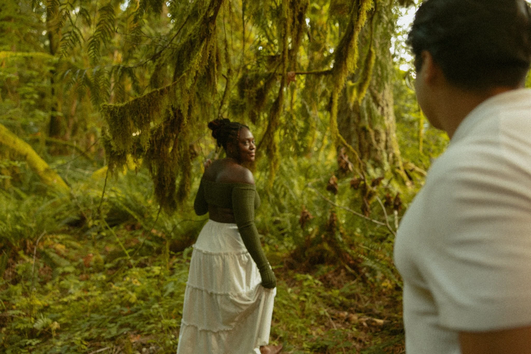 a couple in a forest area around Mt Baker