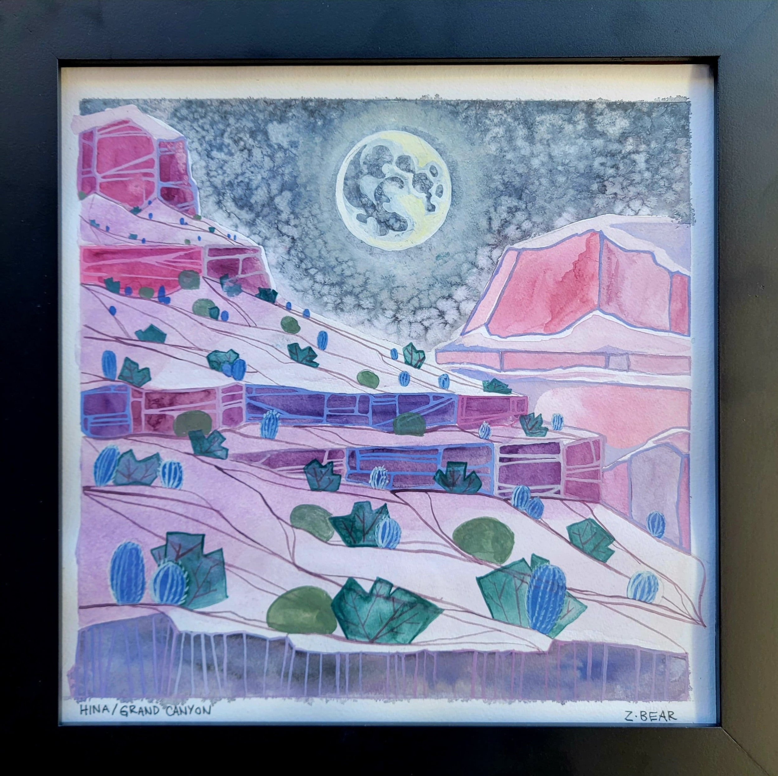 ORIGINAL WATERCOLOR Moonlit Grand Canyon