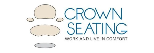 Logo for Crown Seating, featuring stylized seat cushions and the text "CROWN SEATING WORK AND LIVE IN COMFORT"