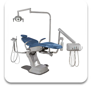 Dental chair with overhead light and attached dental delivery system in a dental office