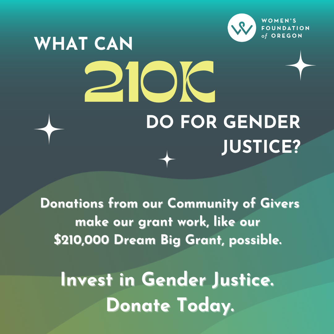 Green and blue image with yellow and white writing about raising funds for WFO grant making efforts