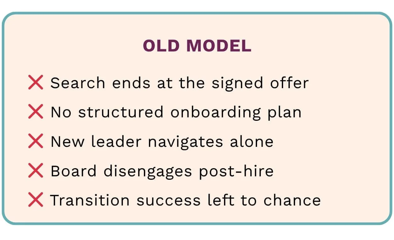 old nonprofit executive search model leaves new leaders to navigate alone and the search ends at the signed offer