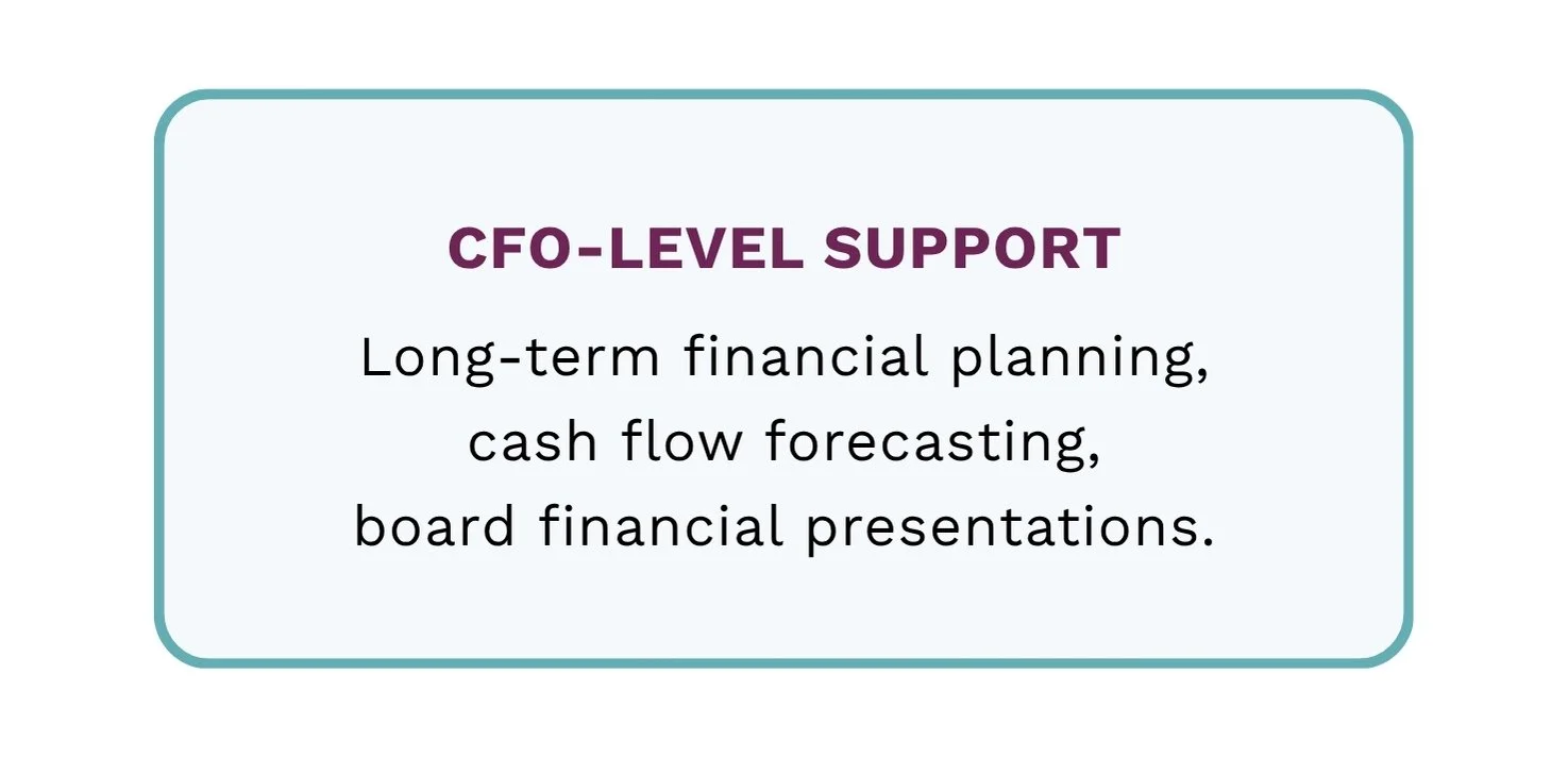 Nonprofit CFO-level support: long-term financial planning, cash flow forecasting, board financial presentations.