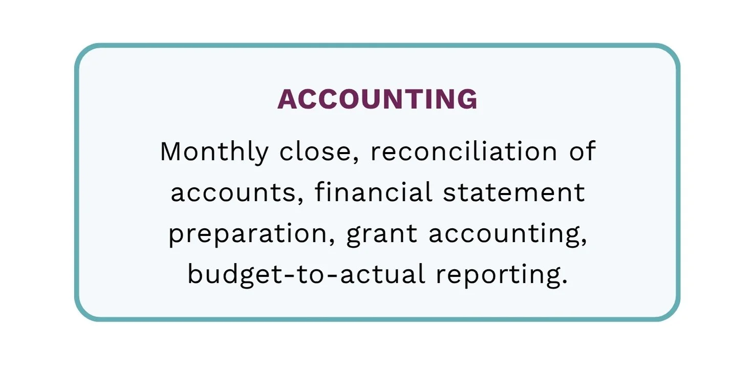 Nonprofit  accounting: monthly close, reconciliation of accounts, financial statement preparation, grant accounting, budget-to-actual reporting