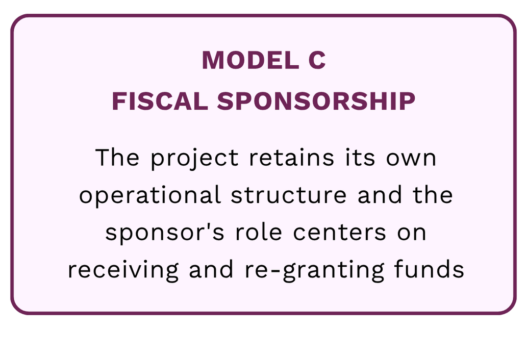 Model c fiscal sponsorship The project retains its own operational structure and the sponsor's role centers on receiving and re-granting funds