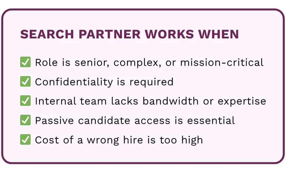 chart listing the reasons for why a search partner may work the best for a nonprofit looking to hire for a role