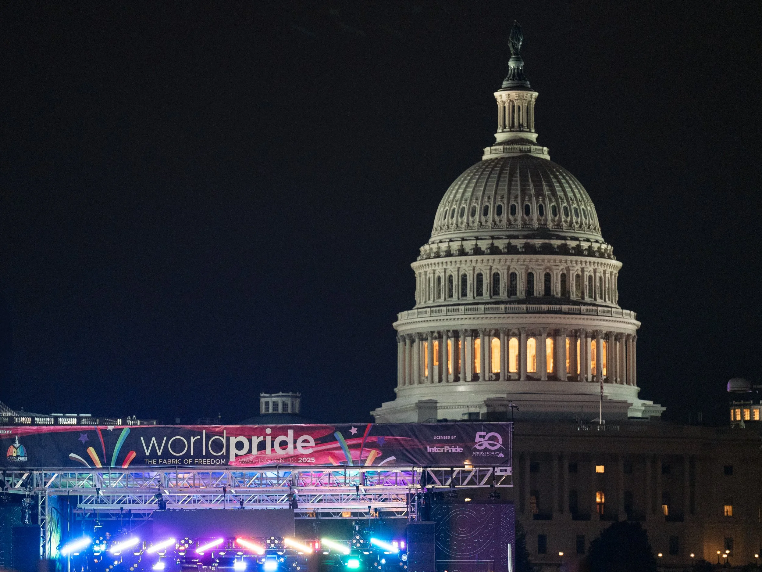 2025 World Pride outdoor stage in front of the US Capitol Business in Washington DC. World Pride event hosted by Capital Pride Alliance and produced by Stratum Firm, a dc event production company