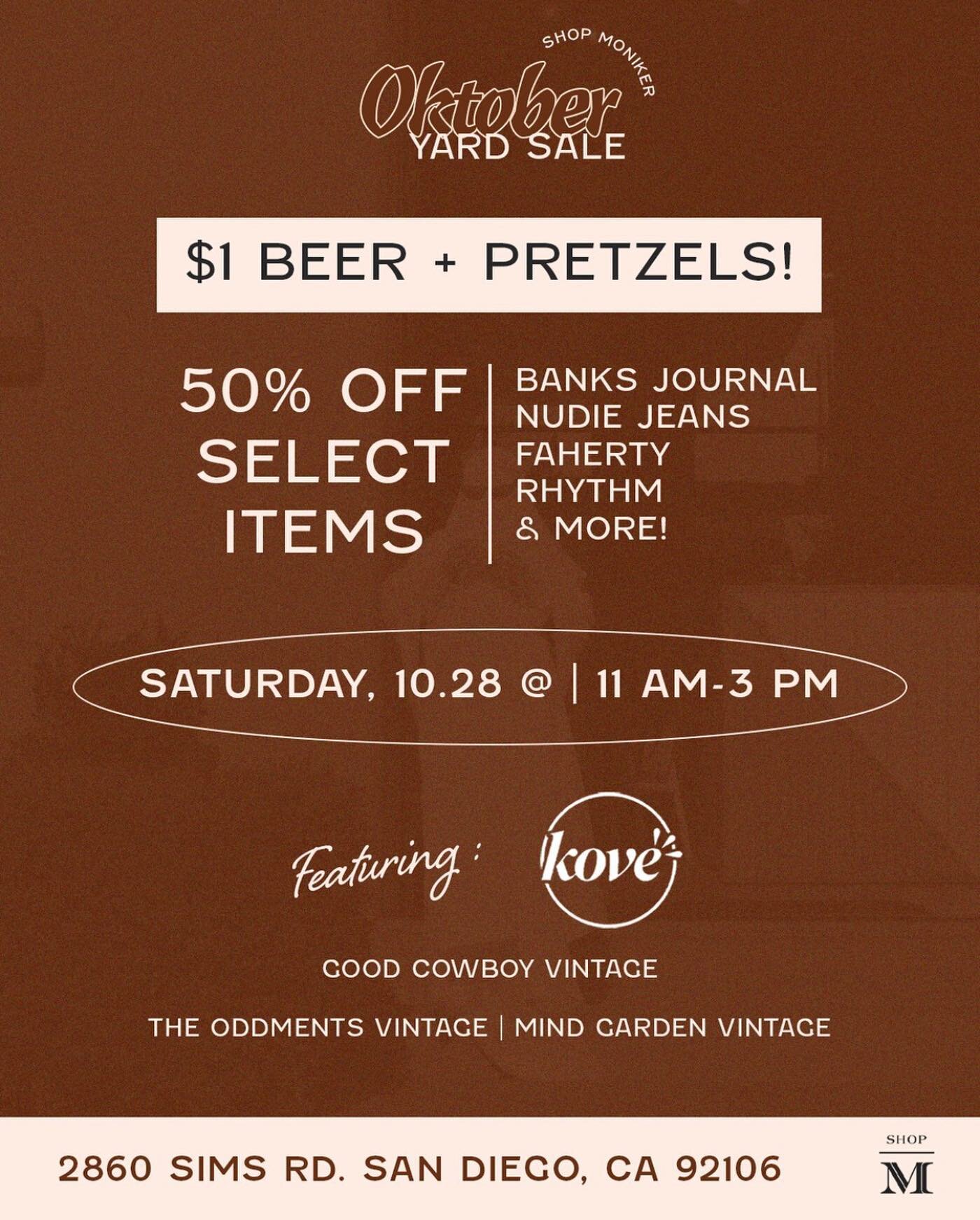 THIS SATURDAY!

11-3 PM, @shopmoniker.co is discounting select items up to 50% OFF, plus our friends @goodcowboyvintage @theoddmentsvintage and @mindgardenvintage will be popping up and selling some vintage goods.

We&rsquo;ll also have $1 BEER &amp;